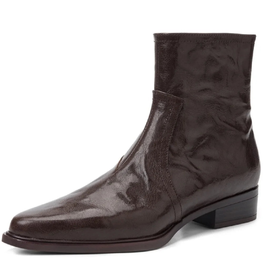 Handmade Genuine Leather Western Cowboy Women's Pointed Toe Short Boots British Style Mid Heel Boots 34-40