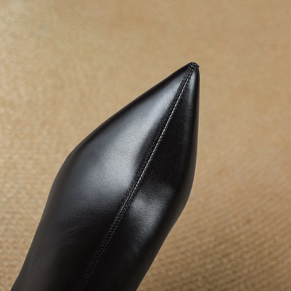 Handmade Genuine Leather Women Elegant Point Short Boots Female Autumn Winter Shoes Party Shoes 33-40