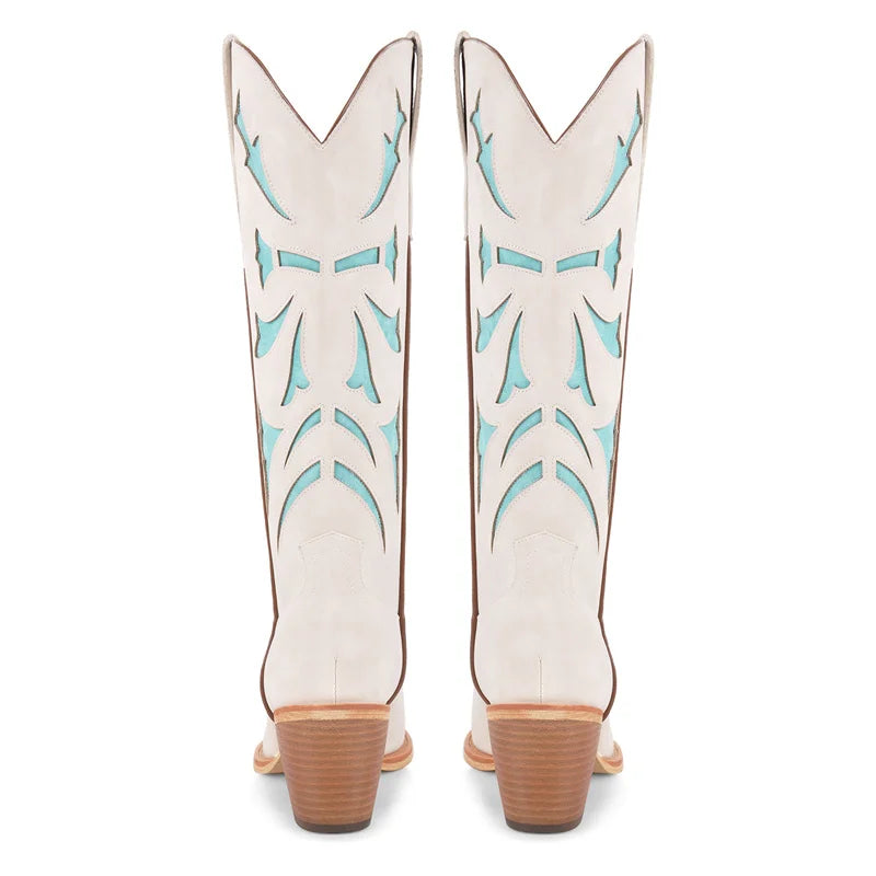 Onlymaker Women Pointed Toe  Mid Calf Cowboy Boots Chunky Block Heel Classic Pull On Cowgirl Western Boots