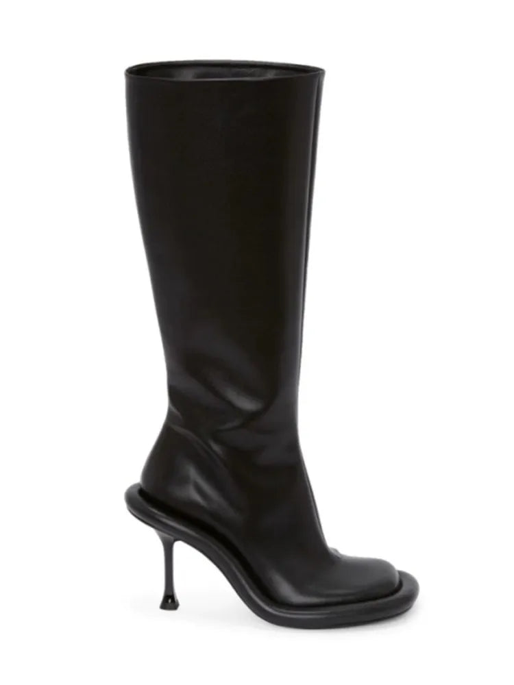 2026 Women's New Slim High-heeled Knee High Boots with Side Zipper Round Toe 34-43 Large Mid Length Boots