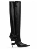 2026 New Belt Buckle Stiletto High Heels Knee Length Boots Autumn/Winter Women's Fashion Pointed Party 34-46 Large Medium Boots