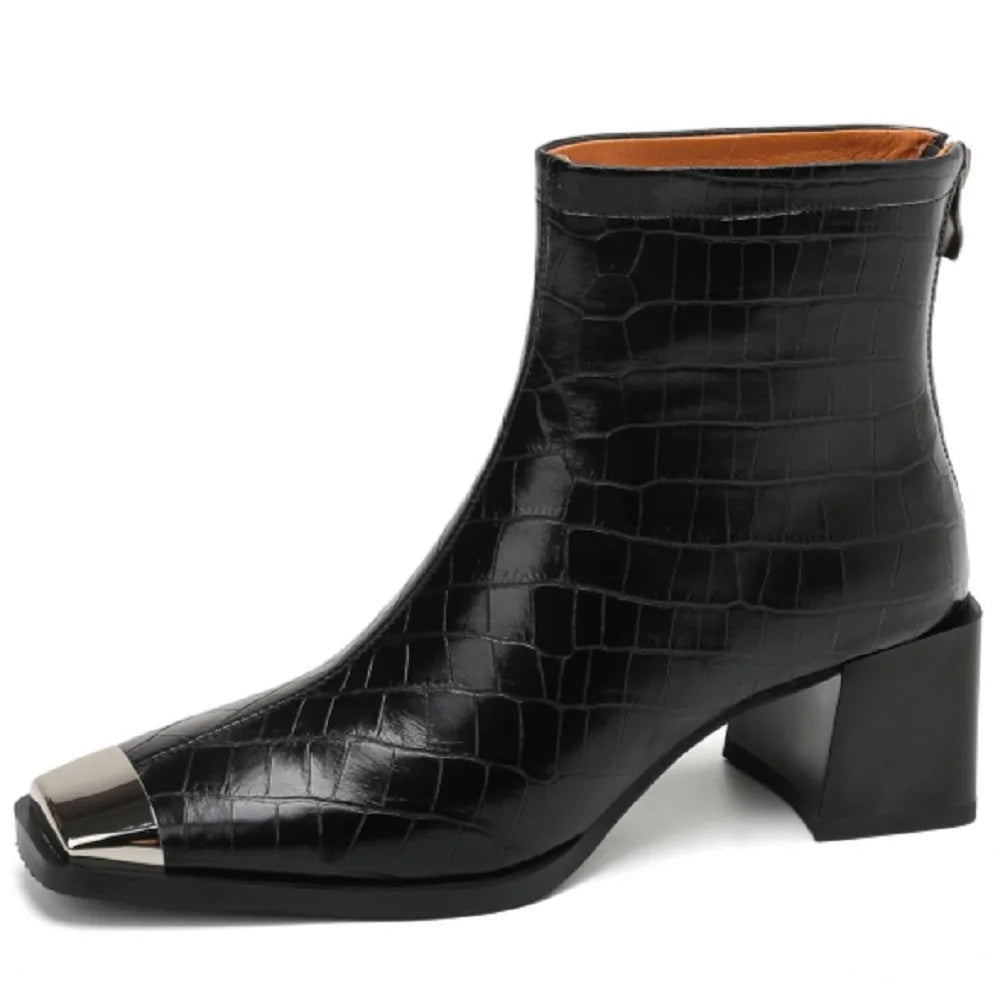 Women's Handmade Genuine Leather Soft and comfortable Mid Heel Ankle Boot Thi Heel ort Inner Fce Layered 33-40