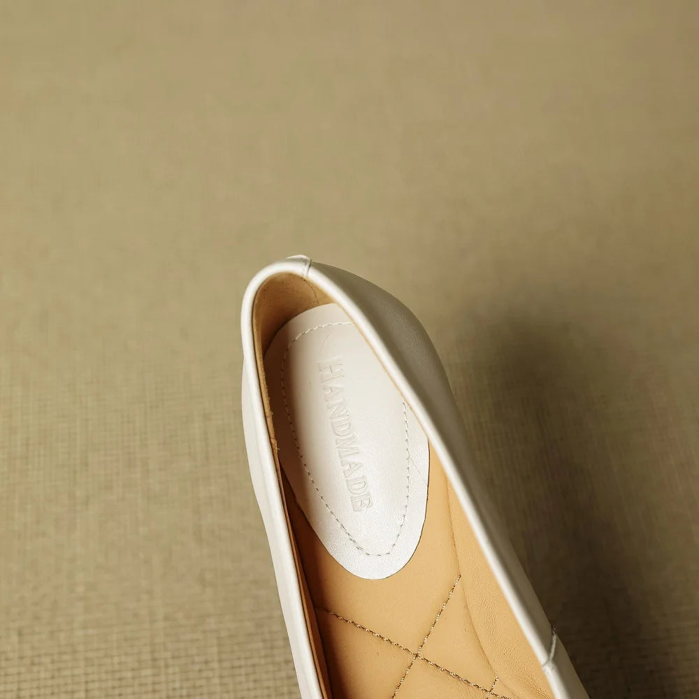 Handmade Genuine Leather Pointed Toe Low Heels Street Wear Slip On Butterfly-knot Decoration Sweet Girl 34-40