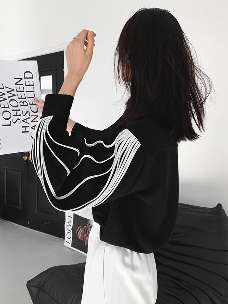 Loose Straight Shirt For Women Lapel Lantern Sleeve Patchwork Colorblock Single Breasted Blouses Female Clothes 2024 Fashion