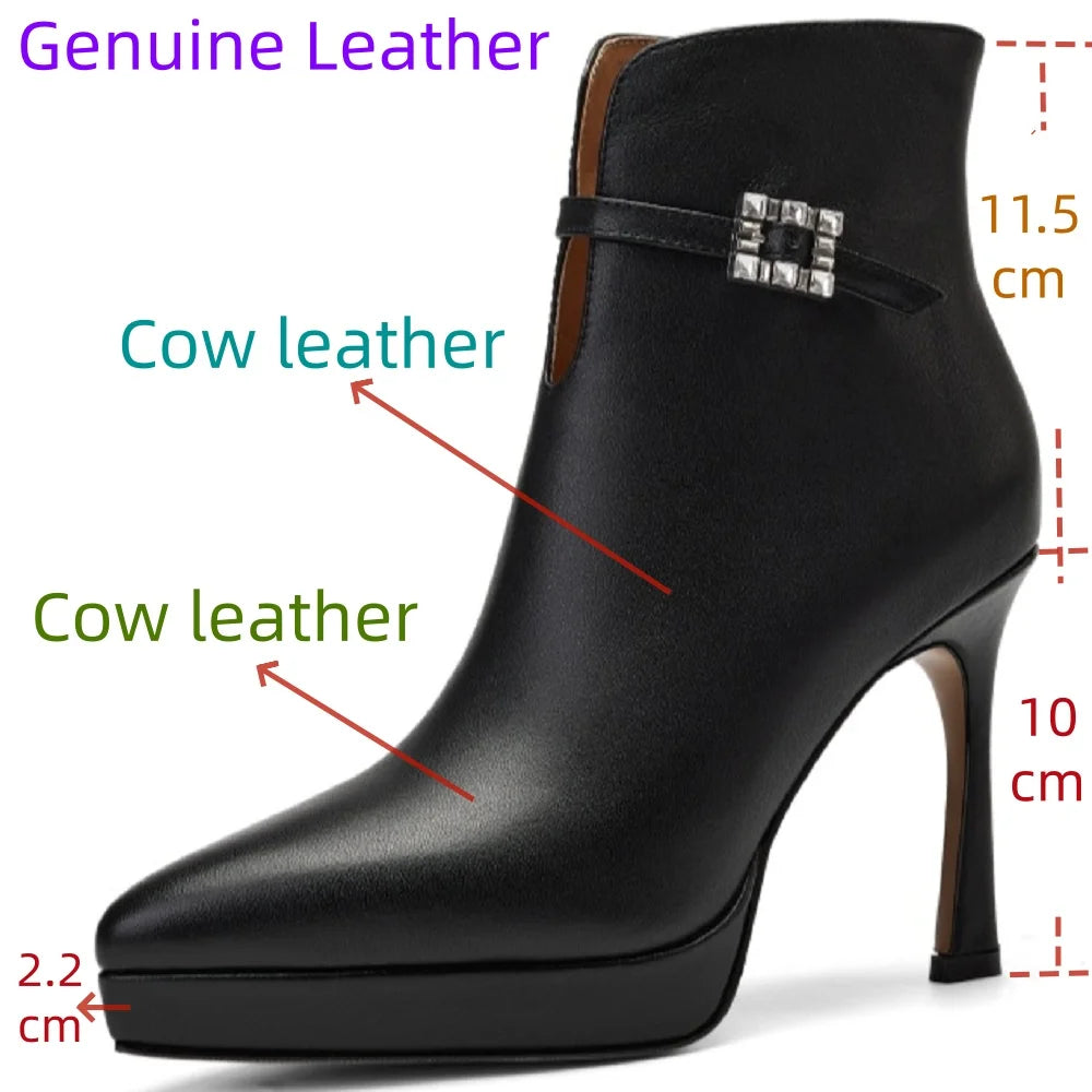 Handmade Genuine Leather Brand Ankle Boots For Women Platform Fashion Elegant High Heel Short Boot Zipper shoes