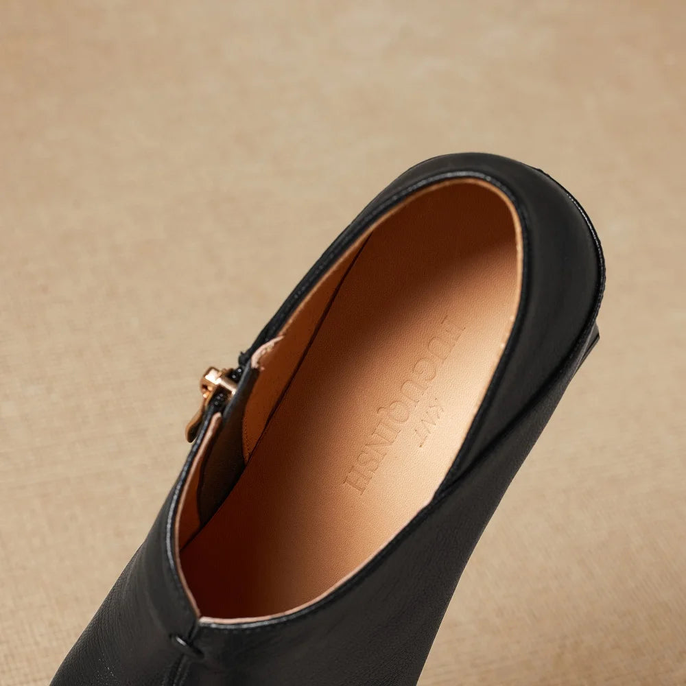 Women's Handmade New Metal Headed Genuine Leather Cowhide High Heels Square Headed Retro Shoes 34-40
