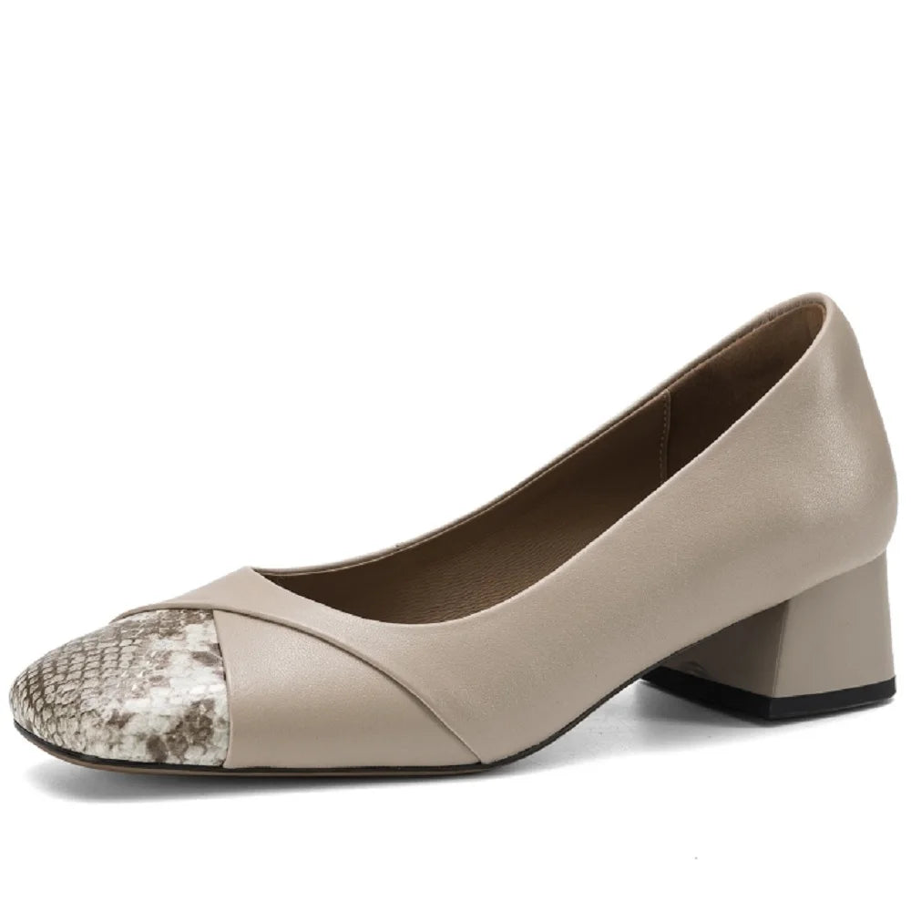 Handmade Genuine Leather Mid Heels Soft and comfortable Loafers Office Women's Commuting Shoes 34-40