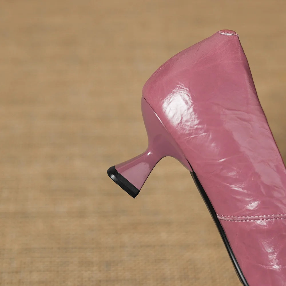 NEW Spring/Autumn Women Handmade Genuine Leather Women Pointed Toe Mid Heel Sweet Bow-knot Shallow Shoes 33-40