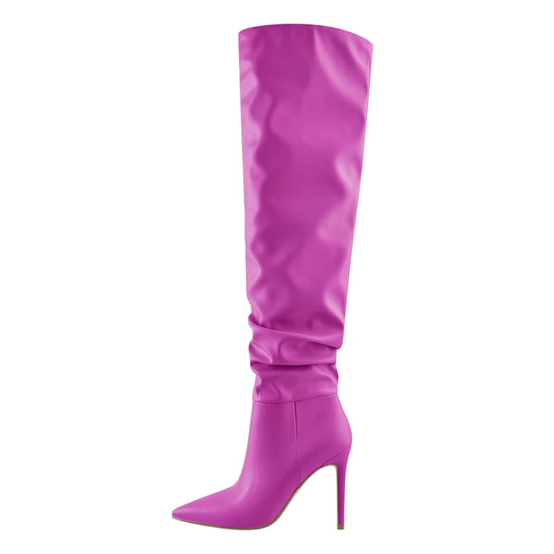 Onlymaker Women Pointed Toe Black White Over The Knee High Boot Stiletto Stretch Big Size Woman Autumn Winter  Fashion Boots