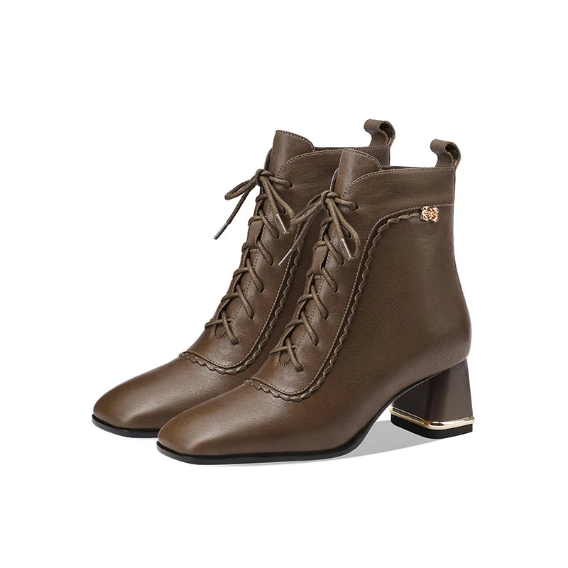 Woman Handmade Genuine Leather Soft and comfortable Ankle Boots Ladies Casual Shoes Modern Square Toe 33-43