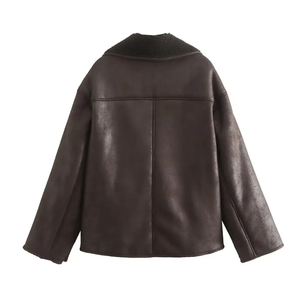 Woman Thick Faux Leather Jackets for Women Autumn Winter Warm Wool Blends Coats Plush Double-sided Jacket Pocket Jacket
