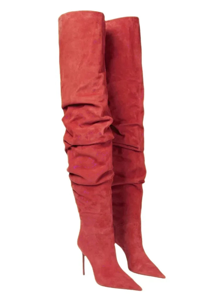 Fashion Pointed High Heels Thigh Boots Autumn and Winter Sexy Over The Knee Suede Women's Pile Boots