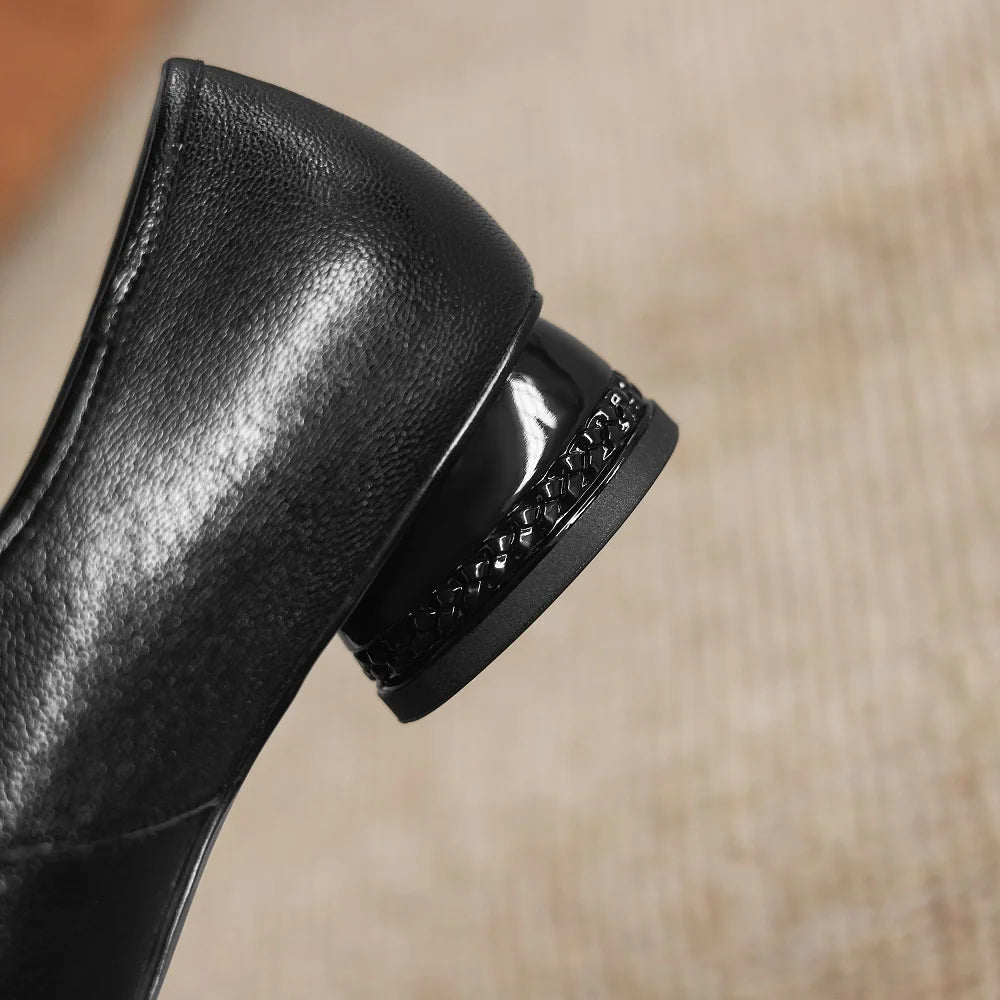 Women's Handmade Genuine leather comfortable oversized Oxford deep mouth single shoe with a medium heel 34-40