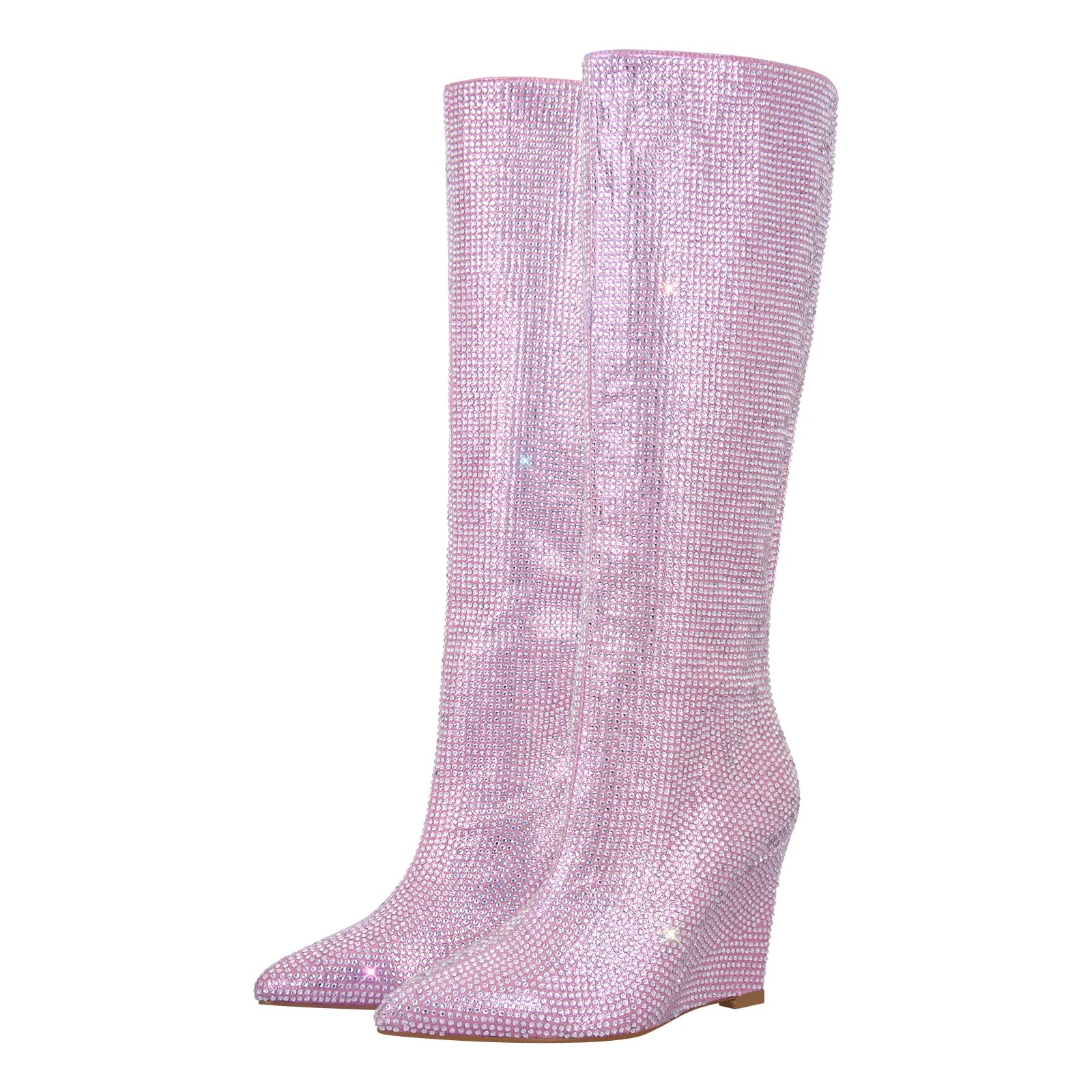 Onlymaker Wedges Heel Crystal-Embellished  Knee Boots Rhinestone  Western Cowboy Fashion Party Dress Winter Boots