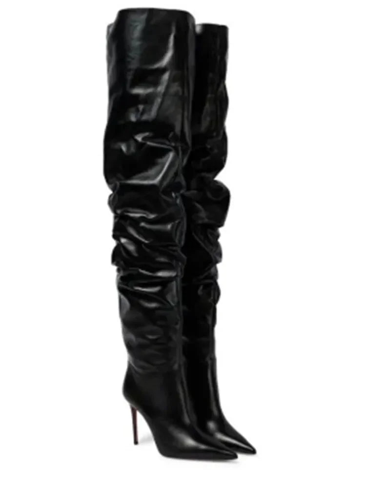 Fashion Pointed High Heels Thigh Boots Autumn and Winter Sexy Over The Knee Suede Women's Pile Boots