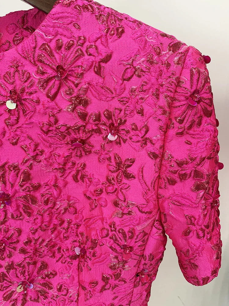 STREET Newest 2026 Designer Fashion Stylish Dress Women's Beaded Floral Jacquard Trimmed Dress