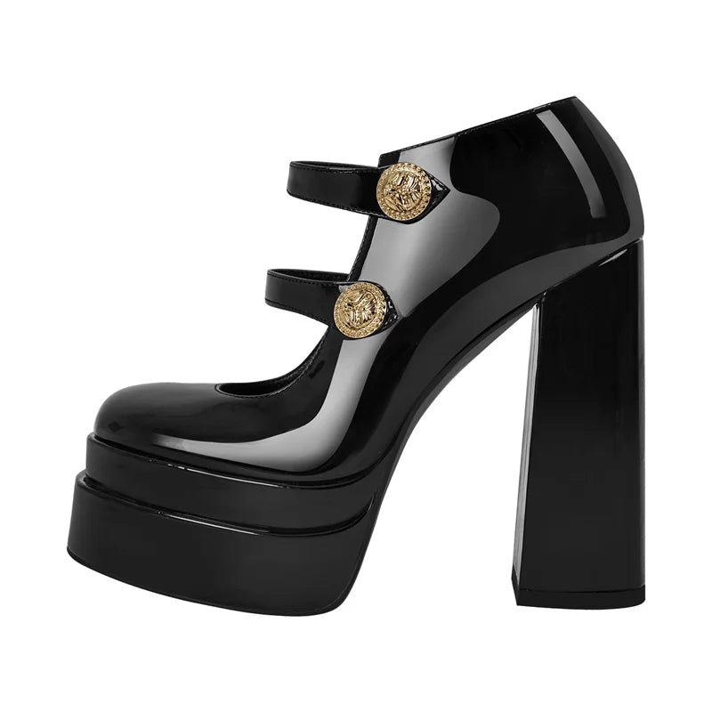Woman Pumps Mary Jane Double Platform Stiletto Buckle Strap Chunky Ankle Strap Party Hoof Heel Plus Size Shoes