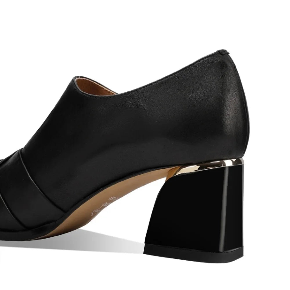 Woman Handmade Genuine Leather Soft and comfortable New Mid Heel Large Dress Shoes Ladies 33-43