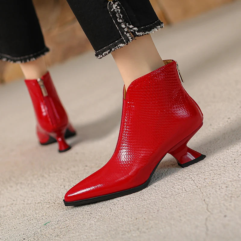 New Handmade Brand Genuine Leather Pointed Toe Winter  Modern Boots Mid Heels Beauty Lady Dance Party Sexy 33-40