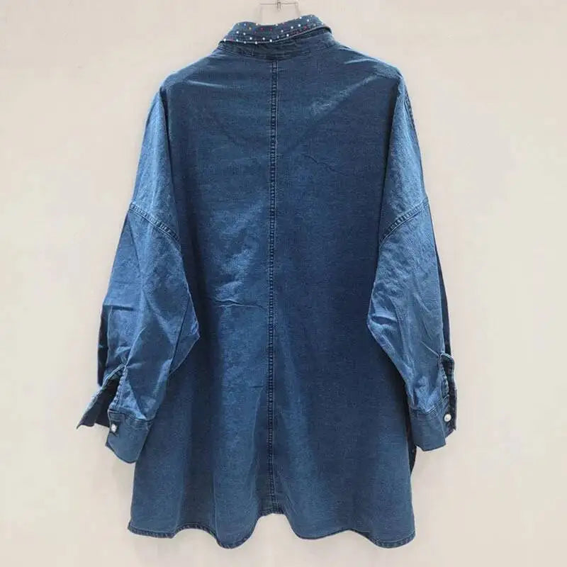 2026 Autumn New High-End Big Size Set For Women Rhinestone Denim Shirt Elastic Wasit Wide-Leg Denim Pants Trendy 11A05774