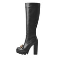 Onlymaker High Heel Boots Knee High Shoes Platform Metal Chain Matte Black Side Zipper Long Boots Big Size